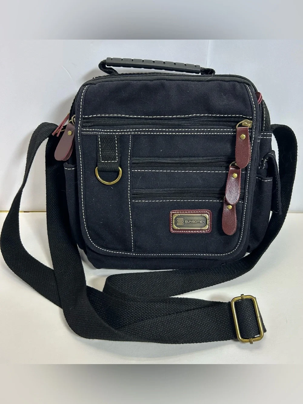 Sunsomen Black Canvas Crossbody Bag Unisex Travel